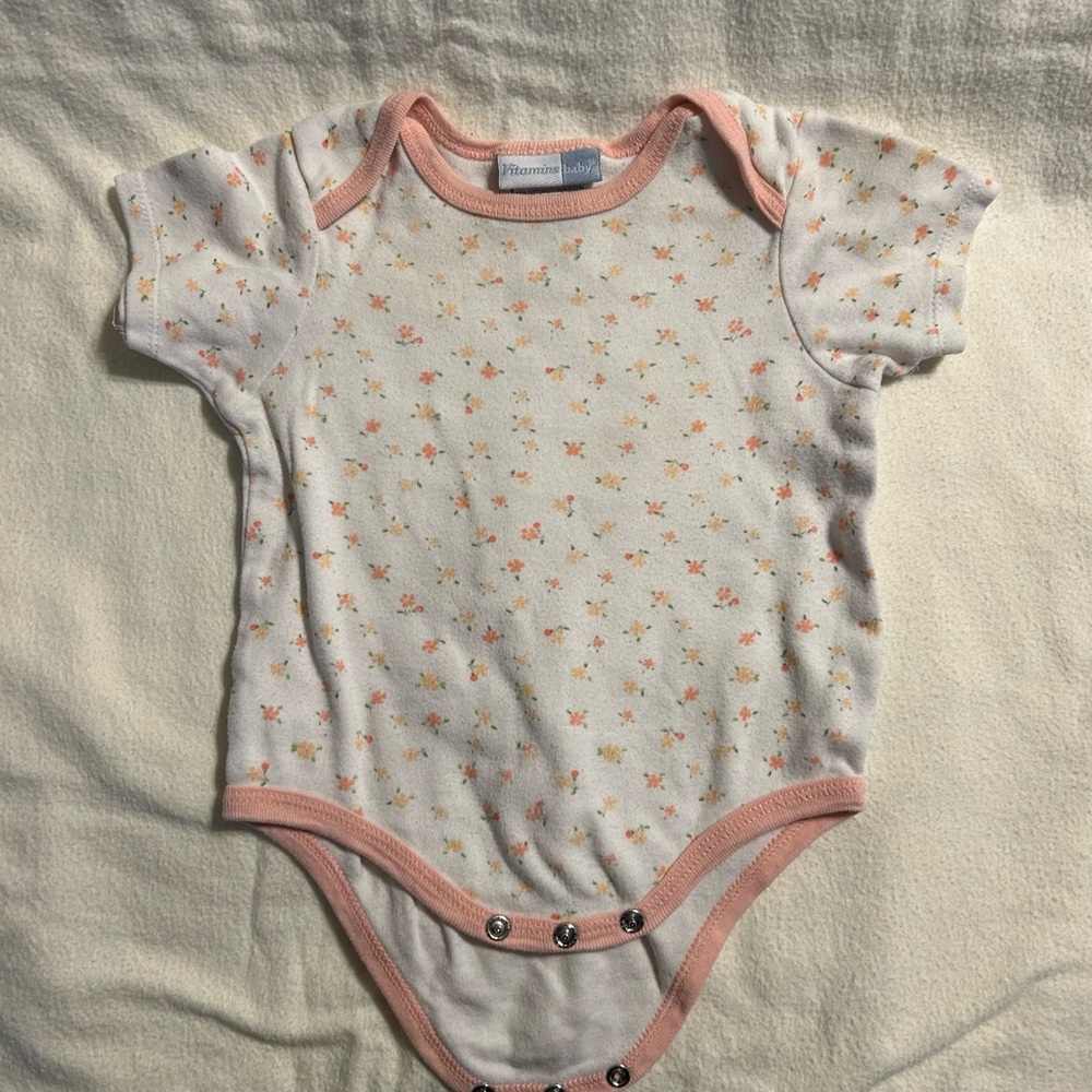 Vitamins Baby White and Yellow Bodysuit with Floral Design